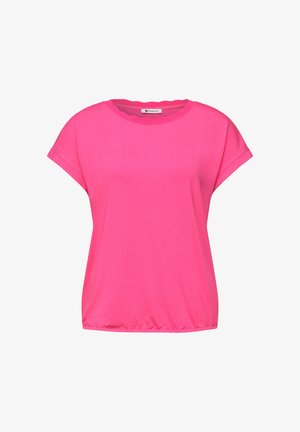 Virkkuvan pinkki lyhythihainen paita pyöreällä pääntiellä ja joustavalla helmalla, jossa on merkintä "Street One", esitetty valkoisella taustalla.