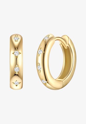 Kultaketjut, joissa on kiiltävä pinta, ja joissa on tähti- ja pyöreitä koristeita, jotka on säädetty pienillä timanteilla.