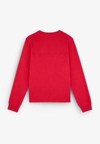 Rød crewneck sweatshirt med lange ærmer, en almindelig pasform og en glat tekstur med en horisontal sømdetalje på bagsiden.