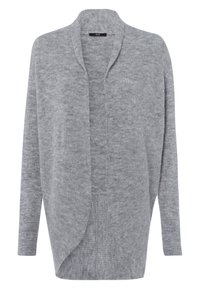 Cardigan grigio a maniche lunghe realizzato in morbido tessuto a maglia. Presenta un design aperto con una vestibilità comoda e una leggera texture su tutta la superficie.