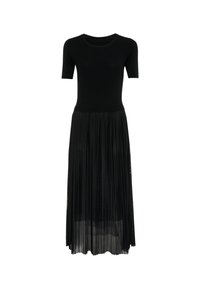 Černé šaty s dobře padnoucím korzetem a krátkými rukávy, s plisovanou a splývavou sukní. Vyrobeny z lehké, strukturované látky.