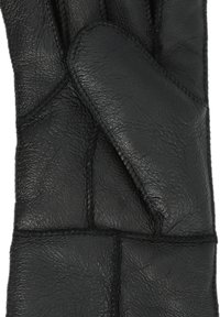 Gant en cuir noir avec une finition texturée, des coutures décoratives et un design plié au niveau du poignet pour plus de confort et de style.