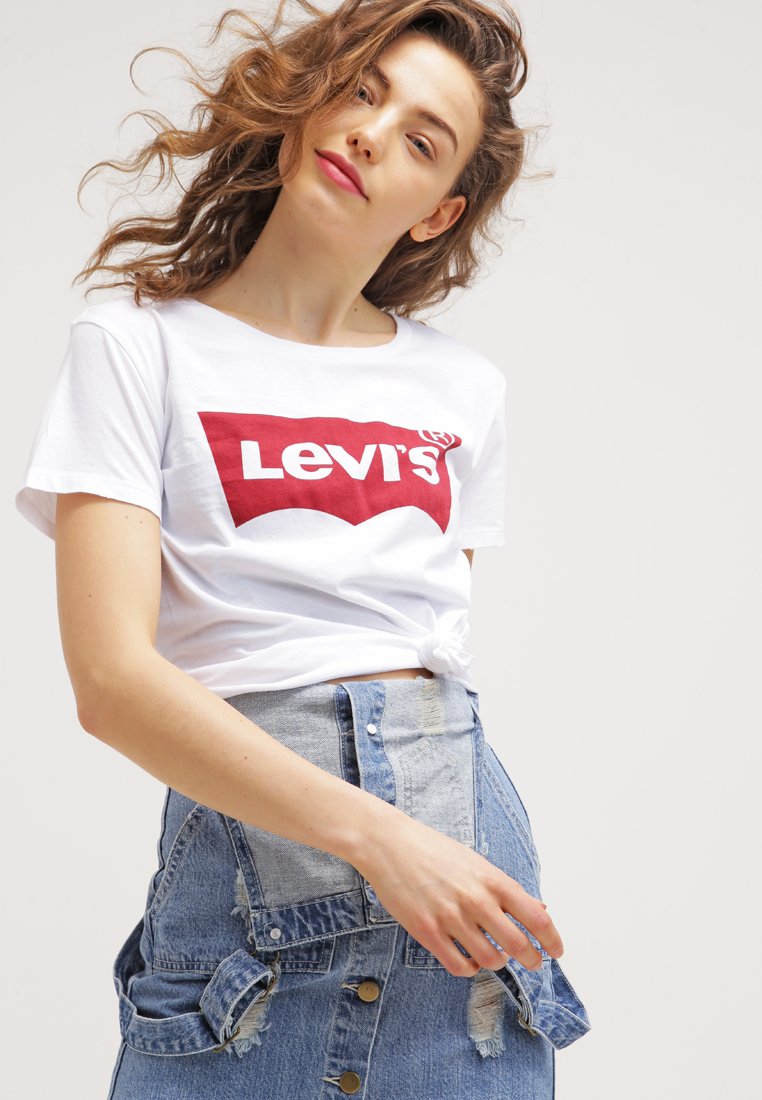 Levi S The Perfect Tee T Shirt Print Woodgrain Batwing White Weiss Zalando Es