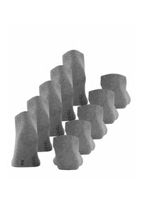 Chaussettes de cheville en coton gris, regroupées, avec une bordure côtelée, texture lisse et détail de logo sur le côté. Le jeu comprend dix paires.