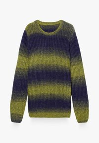 Gebreide trui met een gradient van donkerblauwe en olijfgroene strepen. Ronde halslijn en lange mouwen met geribbelde manchetten. Gestructureerde stof.