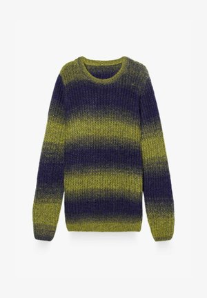 Gebreide trui met een gradient van donkerblauwe en olijfgroene strepen. Ronde halslijn en lange mouwen met geribbelde manchetten. Gestructureerde stof.