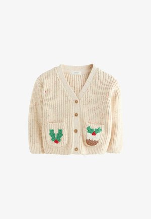 Next, REGULAR FIT - HOLLY JOLLY CHRISTMAS - Strickjacke - ecru