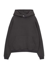 Sweat à capuche gris foncé avec poche kangourou avant, manches longues et poignets et ourlet côtelés.