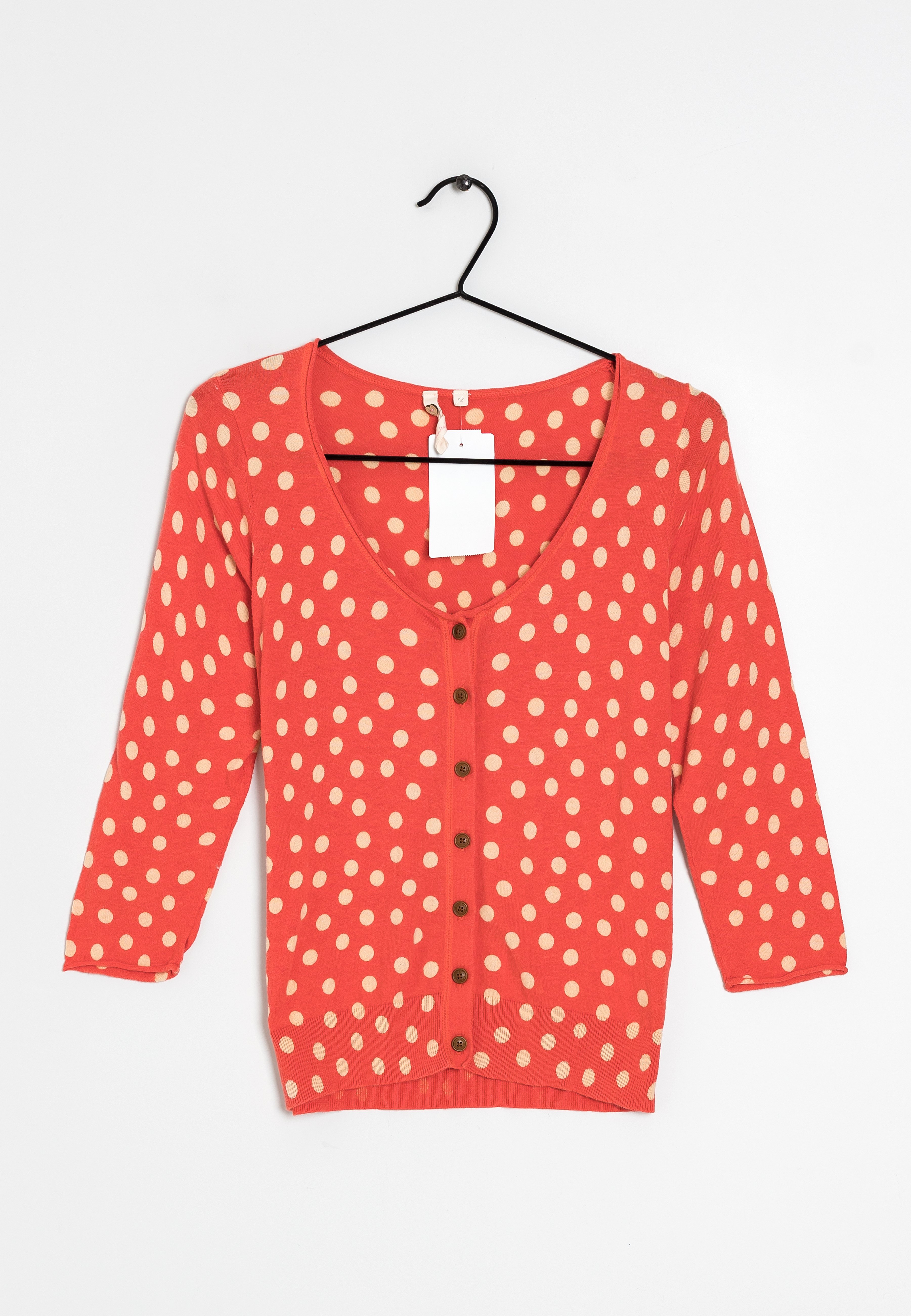 red and white polka dot cardigan