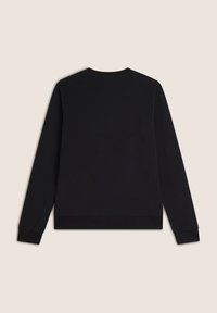 Felpa nera a maniche lunghe, realizzata in materiale morbido. Presenta polsini e orlo a costine, design semplice con scollatura rotonda, senza grafiche visibili.