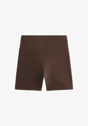 Barna sportnadrág, magas derékkal, rugalmas anyagból készült, sima tapintású és egyszerű mintázat nélküli dizájnnal.