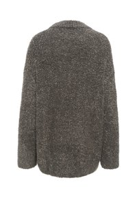 Lunt grå sweater med afslappet pasform, lange ærmer og rund halsudskæring. Fremstillet af blødt, tekstureret materiale. Ingen synlige lukninger eller mønstre.