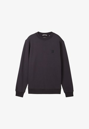 Donkergrijze sweatshirt met een ronde hals, lange mouwen en een klein rechthoekig logo op de borst. Gemaakt van een katoenen mix.