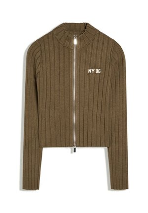 Bershka, RIBBED KNIT ZIP-UP CARDIGAN - CARDIGAN - Gilet - khaki