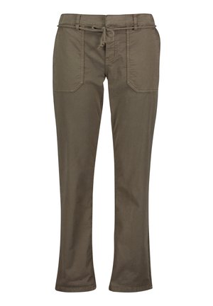 Braune Freizeithose mit vorderen aufgesetzten Taschen und verstellbarem Taillenbund mit Kordelzug, gerade Passform.