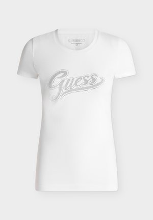 Guess, SS CN GLITTER LOGO TEE - T-shirts print - pure white
