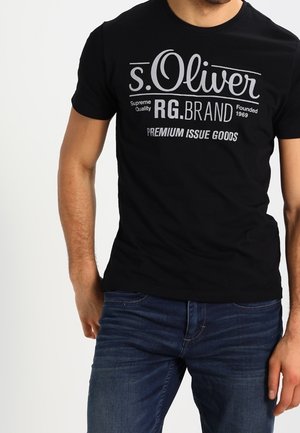 Czarna bawełniana koszulka z srebrnym nadrukiem logo i tekstu, z okrągłym dekoltem, krótkimi rękawami i dopasowanym krojem.