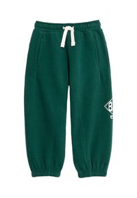 Pantalones deportivos verdes con cintura elástica y cordón blanco. Cuenta con bolsillos laterales y un logo blanco en forma de diamante en la pierna.