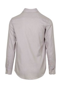 Lichtgrijs overhemd met lange mouwen, voorzien van een gestructureerd patroon, met knoopmanchetten en een kraaghals. Soepele stof met een ontspannen pasvorm.