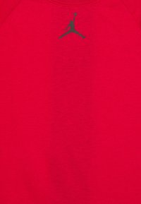 Rotes T-Shirt mit Rundhalsausschnitt, aus weichem Stoff gefertigt. Auf der Brust befindet sich ein dunkelgraues Jordan-Logo. Schlichtes Design, ohne Muster.