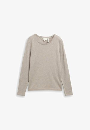 Top met lange mouwen in licht beige, gemaakt van zachte stof met een ronde hals, met een losse pasvorm en zijslitten voor meer bewegingsvrijheid.