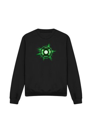 Black long-sleeve crewneck sweatshirt with a glowing green Green Lantern symbol centered on the chest.