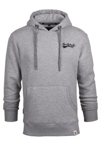 Graue Kapuzenjacke aus Baumwollmischung. Mit einer Vordertasche, schwarz gesticktem Logo und karierten Kordeln. Gerippte Bündchen und Saum.