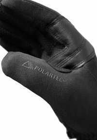 Schwarze Handschuhe aus strukturiertem Stoff mit dem Polartec®-Logo, entwickelt für guten Griff mit optimalem Sitz und verstärkten Nähdetails.