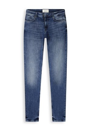 Slim-fit blauwe spijkerbroek met een verweerde wassing, vijf zakken en een ritssluiting. Voorzien van stevige stiksels en een klassiek ontwerp.