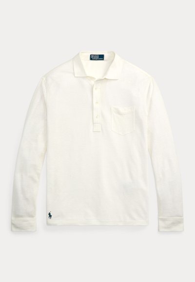 Πόλο με μακριά μανίκια από βαμβάκι σε κρεμ απόχρωση, με πατιλέτα τριών κουμπιών, τσέπη στο στήθος και μπλε ναυτικό λογότυπο στο τελείωμα. Καθαρός, λιτός σχεδιασμός.