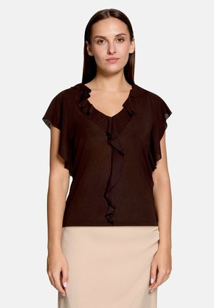 Cartoon, CARTOON MIT V-AUSSCHNITT LEICHT TRANSPARENTES SHIRT - Print T-shirt - dunkelbraun