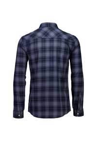 Heren geruite overhemd in donkerblauw en zwart, lange mouwen, knoopsluiting aan de voorkant, klassieke kraag, van katoen met een soepele textuur.