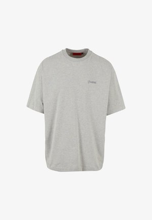 Gray short-sleeve t-shirt made from cotton blend fabric. Features a round neckline and minimalistic logo on the chest. Classic fit.