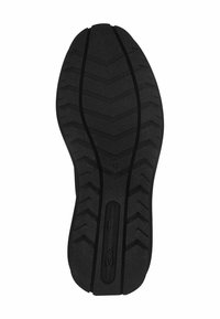 Černá gumová podrážka boty se zigzagovým vzorem, obsahující hluboké rýhy a centrální logo. Na podrážce je uvedena velikost 42.