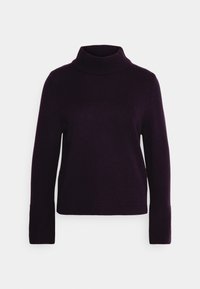 Tmavě fialový rolák s dlouhými rukávy, žebrovaným límcem a manžetami. Měkká textura, rovný střih a minimalistický design.