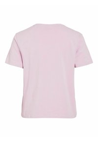 Kortärmad, rundhalsad rosa t-shirt visad bakifrån, med en enkel, avslappnad design.