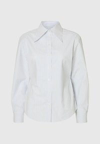 Camicia a righe button-up in azzurro chiaro e bianco, con colletto classico, maniche lunghe e polsini arricciati. Realizzata in un morbido cotone.