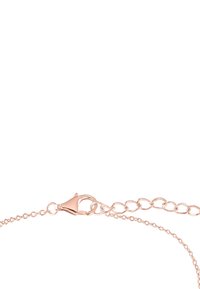 Bracciale a catena in oro rosa con chiusura a moschettone, anelli testurizzati e una catena regolabile per variare la lunghezza.