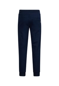 Marineblaue Jogginghosen mit elastischem Bund, gepufften Knöcheln und einer einzigen Gesäßtasche. Sanfter, weicher Stoff mit lockerer Passform.
