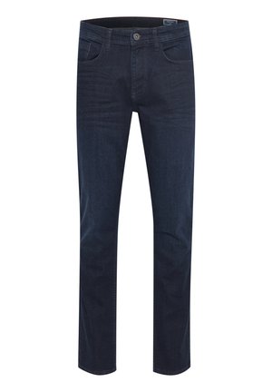 Mörkblå denimjeans med rak benpassform, femficksdesign, knappstängning och subtil blekning. Har en mjuk textur och slitstarkt tyg.