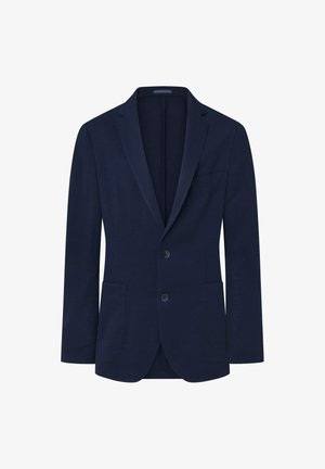 Námořnický blejzr s hladkou texturou, jednosloubkový design, dvě knoflíky, klopové límce a dvě přední kapsy. Jednoduchý a strukturovaný tvar.