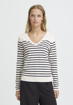 LULS V-NECK - Pullover - solid white te stripe