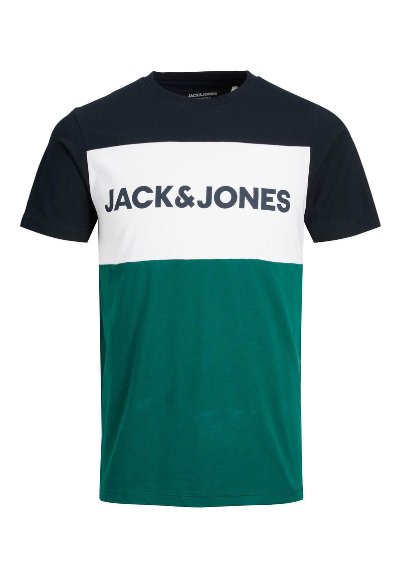 JACK & JONES T-shirt Logo Blocking Uomo – Manica Corta, Cotone, Look Casual, Taglio Classico, Nera/bianca
