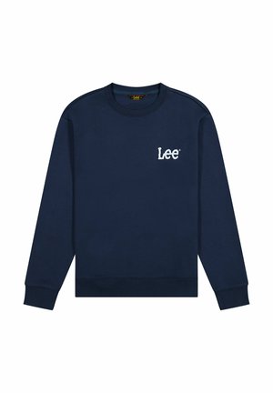Sudadera de color azul marino hecha de algodón. Presenta un cuello redondo, mangas largas, puños y dobladillo acanalados, con un logo blanco de Lee en el pecho.