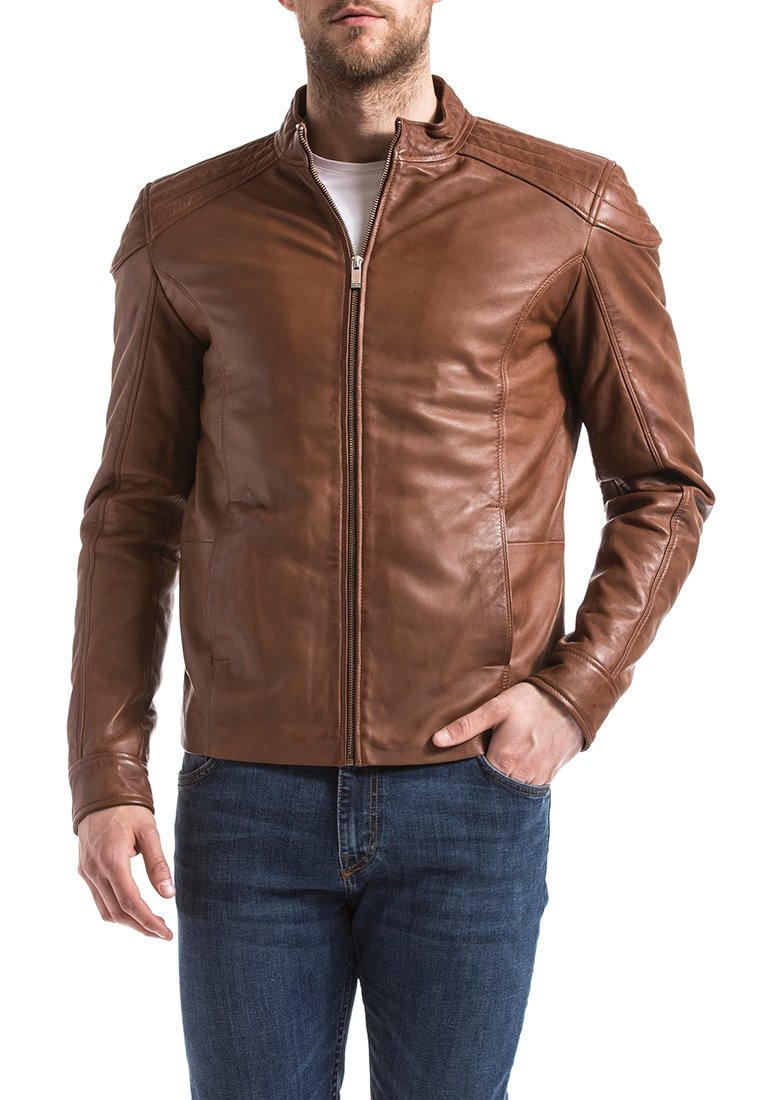 Blue Wellford Leren jas cognac