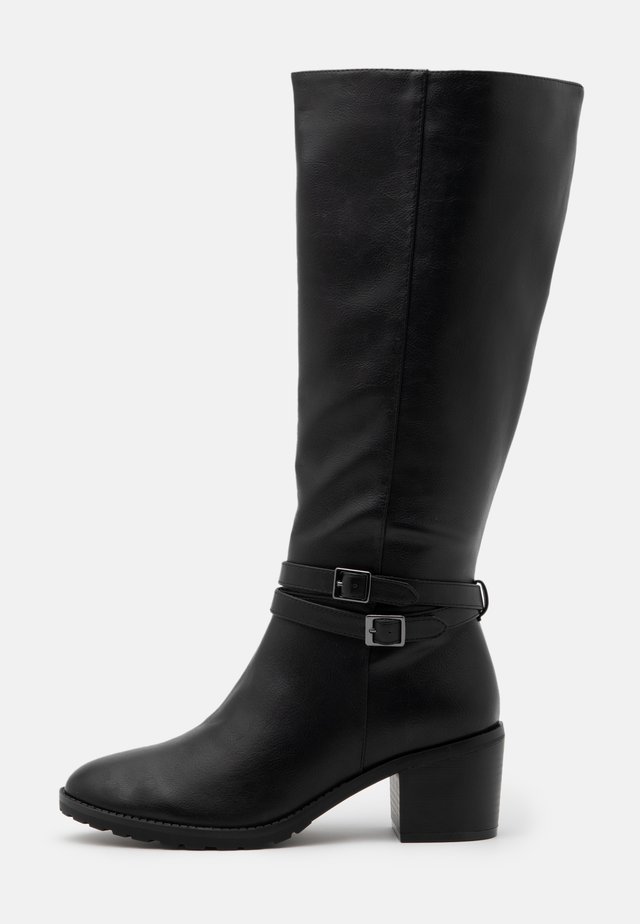WIDE FIT HEELED LONG BOOT - Bottes - black