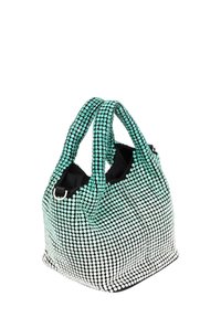 Sølvfarvet tote bag med paljetter, der har en gradient fra turkis til sølv, med dobbelte håndtag, struktureret overflade og sort indre foring.