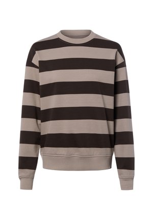 Langärmeliges Sweatshirt mit Rundhalsausschnitt, breiten horizontalen schwarzen und beigen Streifen, gerippten Bündchen und Saum.
