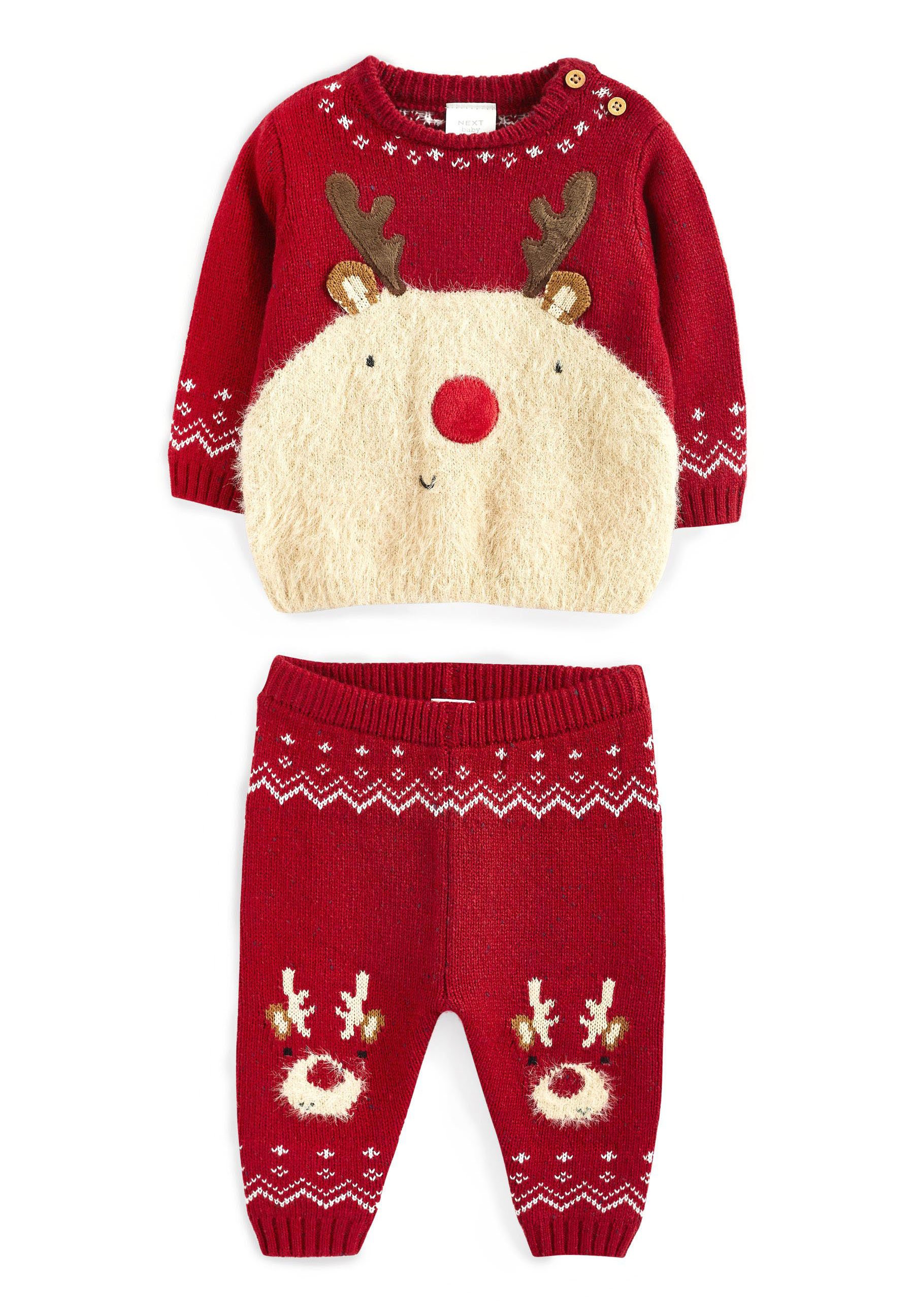 Sudadera Para Niña Next - Cuello Redondo, Color Rojo Burdeos Con Motivo "Happy Christmas", Talla 6 Meses