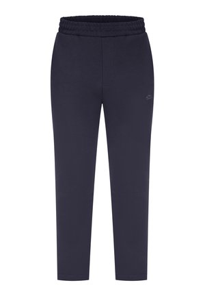Marineblau entspannte Sweatpants aus einem weichen Baumwollmix, mit einem elastischen Bund und Bündchen an den Knöcheln. Einfaches Design ohne Taschen.